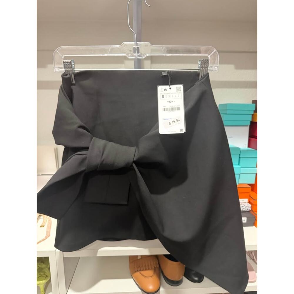 Zara tie asymmetric black mini skirt NWT small